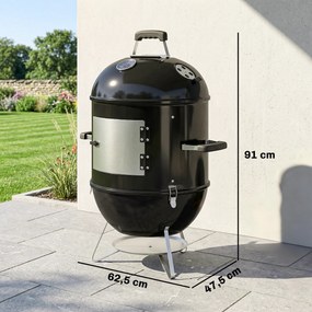 Fumador 3 em 1 com 3 grelhas de cozedura, termómetro integrado, ventilação regulável, 62,5 x 47,5 x 91 cm, preto