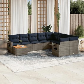 vidaXL 10 pcs conjunto sofás p/ jardim c/ almofadões vime PE cinzento