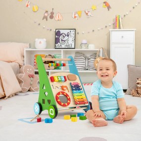 Andarilho de Bebé em Madeira Brinquedo Educativo de Atividade em Madeira com Rodas de Borracha Aprender a Andar para Bebés Multicolorido