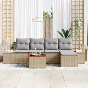 Conjunto de Sofás de Jardim de 6 Peças com Almofadas Bege Polirattan A