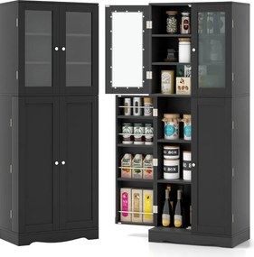 Armário Alto/Aparador de Cozinha “Milano” com Estantes e Portas de Vid