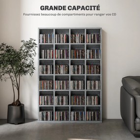 Móvel multimédia 89 x 130,5 cm com capacidade para 456 CDs/336 DVDs - estante de madeira com prateleiras ajustáveis, cinzento