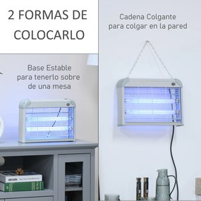 Outsunny Lâmpada Anti-Mosquito 20W Elétrica Luz Ultravioleta 2 Tubos LED Cobertura 60m² 39x7,5x26,5 cm Branco | Aosom Portugal