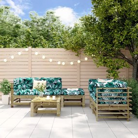 6 pcs conjunto lounge de jardim madeira de pinho impregnada