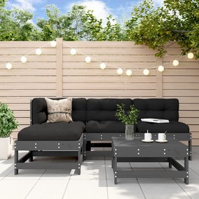 vidaXL 5pcs conjunto lounge jardim com almofadões madeira maciça cinza