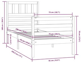 Estrutura cama pequena solteiro 75x190 cm madeira maciça branco