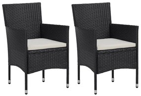 3 pcs conjunto jantar p/ jardim vime PE e vidro temperado preto