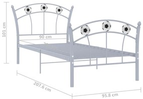 Estrutura de cama com design de futebol 90x200 cm metal cinza