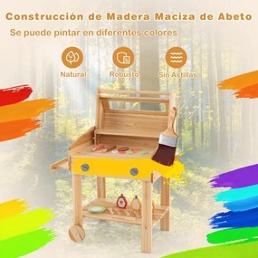 Churrasqueira de madeira para crianças 53 x 36 x 63 cm para fingir cozinhar alimentos com acessórios para churrasco Natural