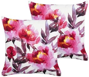 Conjunto 2 almofadas decorativas de jardim padrão floral branco e rosa 45 x 45 cm LANROSSO Beliani