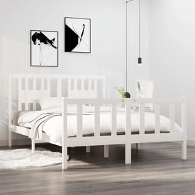 Estrutura de cama casal 135x190 cm madeira maciça branco