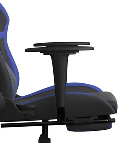 Cadeira gaming massagens c/ apoio pés couro artif. preto/azul