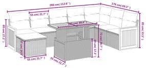 9 pcs conjunto de sofás p/ jardim com almofadões vime PE bege