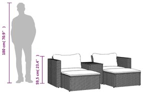 5 pcs conjunto sofás de jardim c/ almofadões acácia e vime PE
