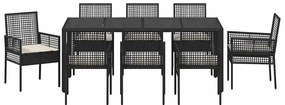 Conjunto de Jantar para Jardim 9 pcs Preto 190 x 90 x 75 cm