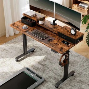 Secretária eléctrica regulável em altura 60 x 140 x (72-120) cm Castanho Vintage