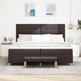 Cama Box Spring com Colchão e Banco Castanho Escuro 200x200 cm Tecido