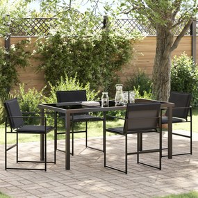 vidaXL Conjunto de 5 Peças de Jantar para Jardim com Almofadas Preto Textilene e Aço