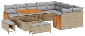 Conjunto de Sofá para Jardim com 12 Peças Bege Rattan Poliéster Acácia