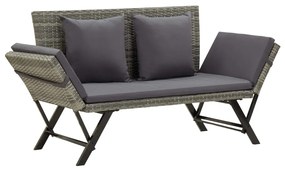 vidaXL Banco de jardim c/ almofadões 176 cm vime PE cinzento