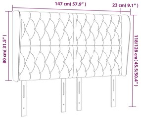 Cabeceira de cama c/ abas veludo 147x23x118/128cm cinza-claro