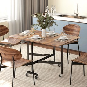Mesa de Jantar Dobrável (CADEIRAS NÃO INCLUIDAS), 120 x 80 x 73 cm, 6 Rodas com Bloqueio, Castanho Rústico