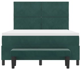 Cama Box Spring com Colchão e Banco Verde Escuro 140x200 cm Veludo
