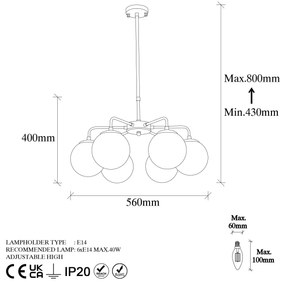 Chandelier Viran – Preto e Branco – 56 x 56 x 43 cm