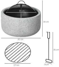 Braseira redonda para jardim exterior com protetor de faíscas e grelha Ø45x34 cm Cinzento
