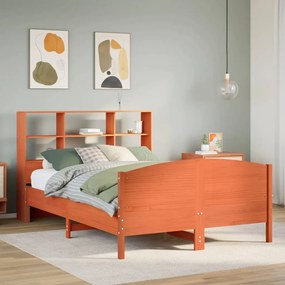 vidaXL Cama com estante sem colchão 140x200 cm pinho maciço
