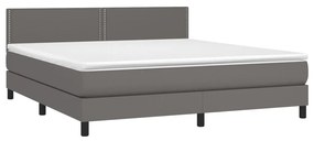 Cama box spring c/ colchão/LED 160x200cm couro artificial cinza