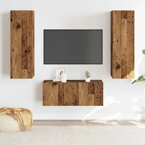 armários de TV montados na parede 3 pcs madeira velha