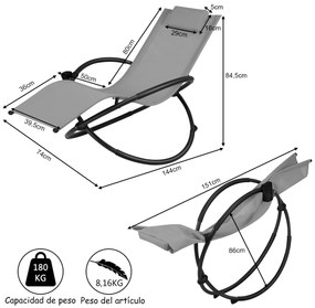 Espreguiçadeira de Jardim Cadeira de Relaxamento Portátil Dobrável para Pátio de Camping Jardim Cinzento