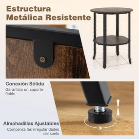Mesa apoio, ou mesa de cabeçeira Redonda 50 x 50 x 61 cm de 2 Níveis com Estrutura Metálica Resistente Castanho