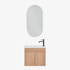 Conjunto De Móvel De Casa De Banho Suspenso Em Madeira Com Lavatório Integrado Narek Ovalado Com Armazenamento 45x90 Cm Abner & Castanho Fresno & Pret