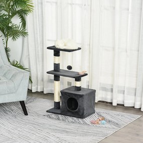 Arranhador para Gatos 50x30x81,5 cm Centro de Atividades para Gatos com Poste de Sisal Plataformas e Caverna Cinza