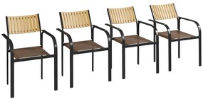 Outsunny Conjunto de 4 Cadeiras de Jardim Empilháveis Cadeiras de Jantar com Tecido Transpirável Apoios de Braço 58x65x85 cm Marrom