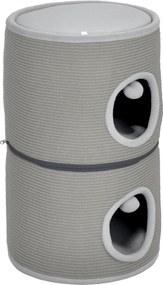 Cama para gatos modular em forma de barril com arranhador, com fecho de correr, separável, 3 níveis e duas bolas, Ø 42 x 69 cm (altura), cinzento