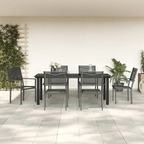 7 pcs conjunto de jantar para jardim aço e textilene preto