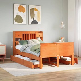 vidaXL Cama c/ estante sem colchão 120x200cm pinho maciço castanho-mel