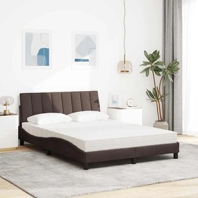 Cama com colchão 140x190 cm tecido castanho-escuro