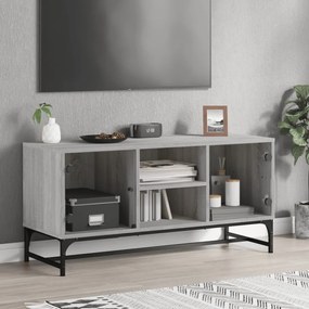 Móvel de TV c/ portas de vidro 102x37x50 cm cinza sonoma