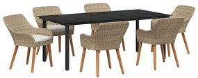 Conjunto de Jantar de Jardim com 7 Peças Bege em Rattan Sintético