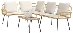 Conjunto de Sofá de Jardim 2 Peças com Almofadas em Rattan Natural