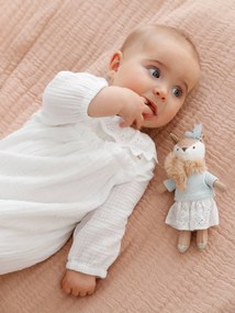 Macacão em gaze de algodão, com forro, para bebé branco claro liso com motivo