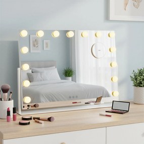 Espelho maquilhagem LED com 15 lâmpadas 10 x 62,5 x 45,8 cm, ampliação de 10 vezes, porta de carregamento branco