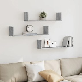 vidaXL Prateleiras de parede 3 pcs derivados madeira cinzento sonoma