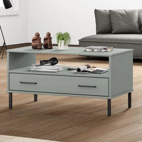Mesa centro pernas de metal 85x50x45 madeira maciça OSLO cinza