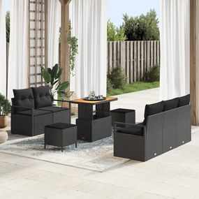 Conjunto de Sofá para Jardim vidaXL 8 Peças com Almofadas Preto Rattan Polímero Acácia