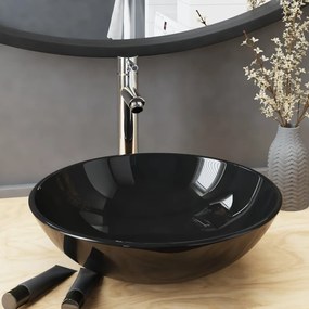 3098449 vidaXL Lavatório torneira válvula click-clack vidro temperado preto